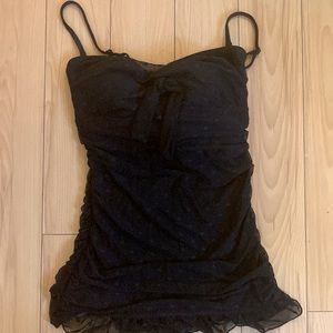 BNWOT pinup tummy control black on black polkadot swimsuit